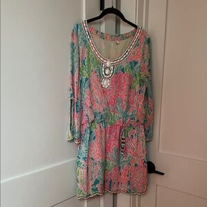 Lilly Pulitzer Multicolor Long Sleeve Dress with Beaded Neckline